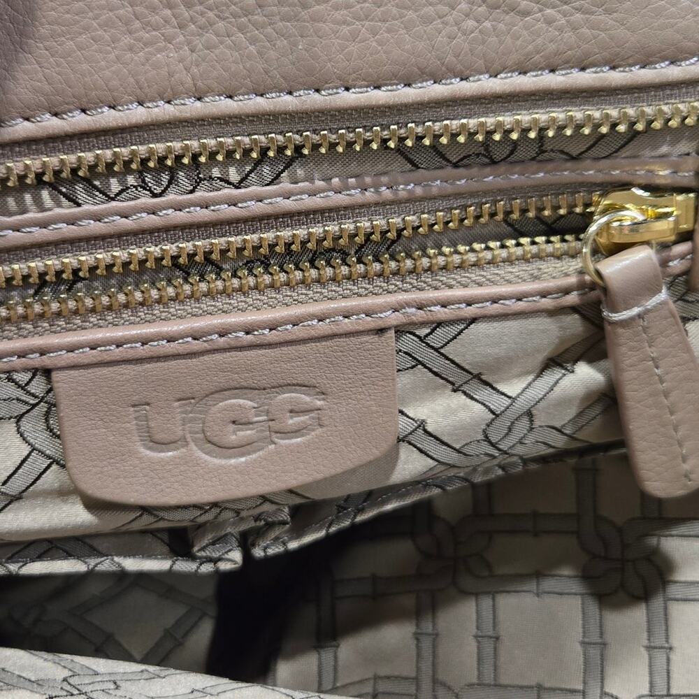 Ugg Cow Leather Shopper Tote Bag Shoulder Purse Neutral Tan Fringe Tassel Boho - Picture 6 of 8